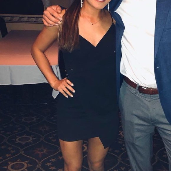 Lulus Wrap Dress in black with silver - Picture 6 of 6